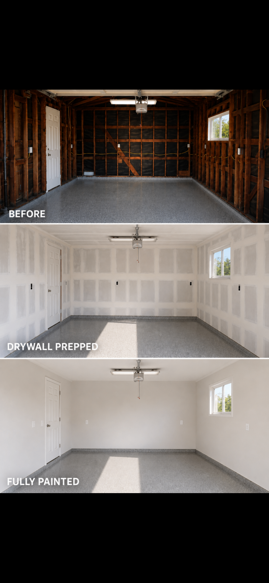 Garage drywall before and after