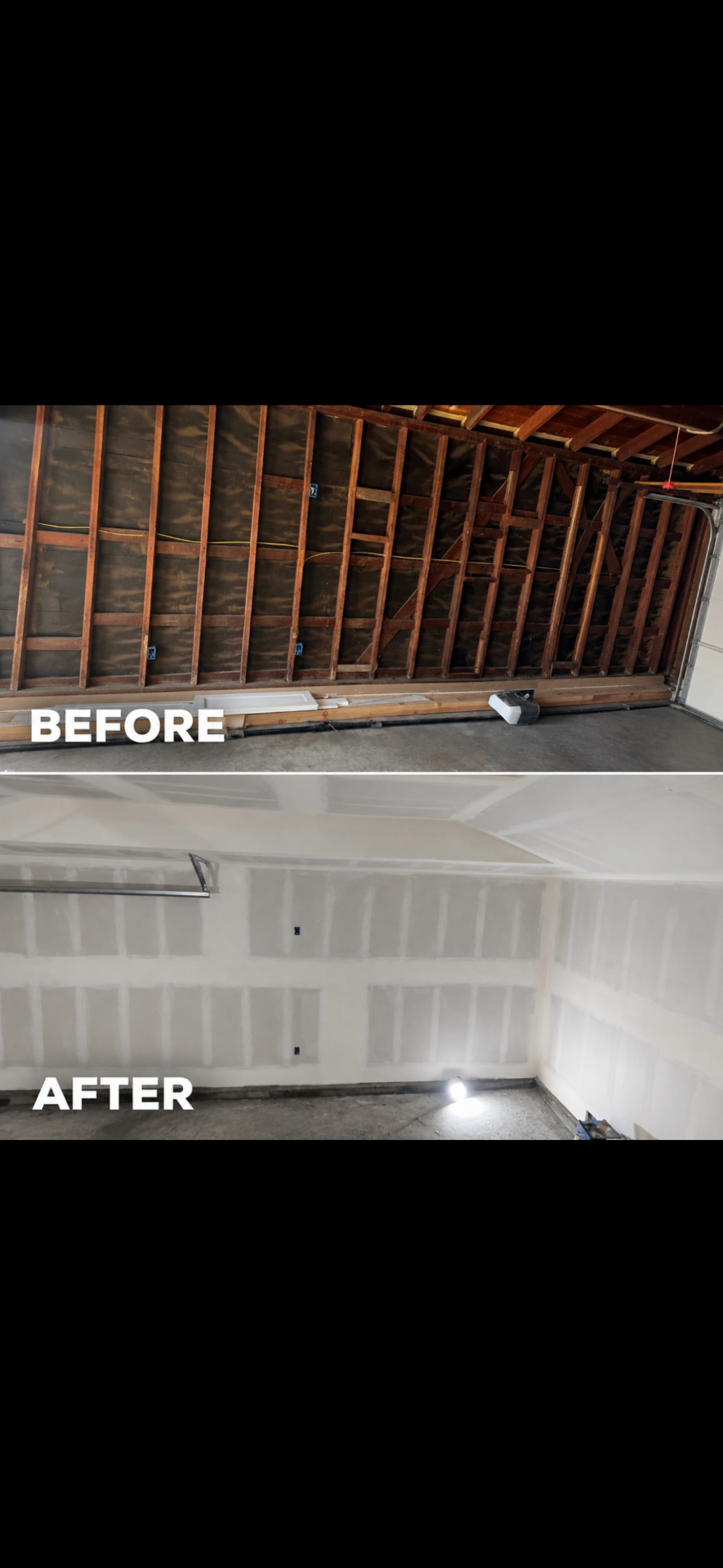 Garage drywall before and after